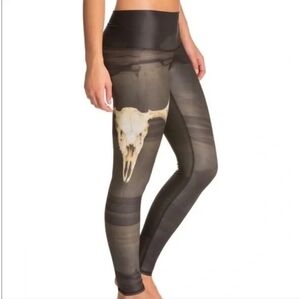 Teeki Women's Deer Medicine, Skull, Full Length Leggings, Charcoal/Green, Size S